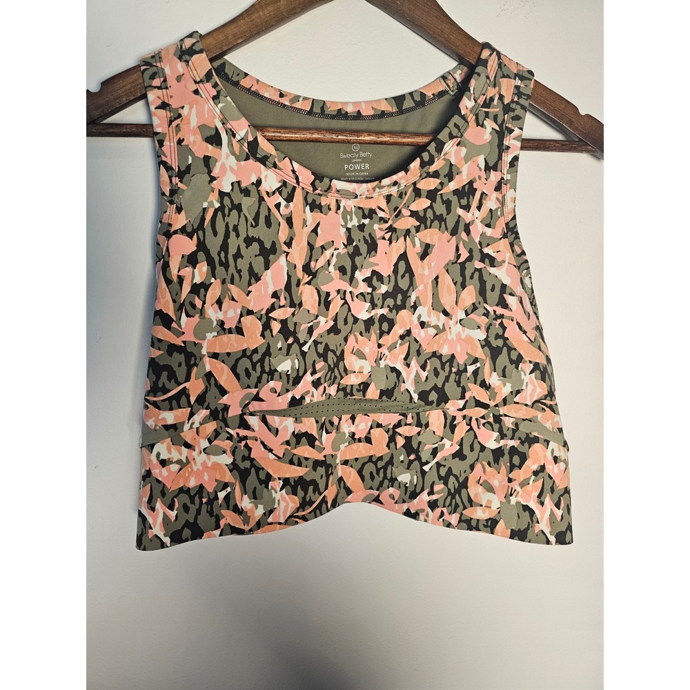 Athletic Sweaty Betty Power Gym Tank Womens XL Olive‎ Pink Leopard Floral SB6417